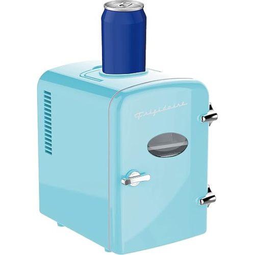 Frigidaire EFMIS171-BLACK Retro Mini Portable Personal Fridge - Ideal for Home, Office or Dorm - Features Active Cooling Can Holder on Top - Includes Carrying Handle, AC/DC Wall/Car Charger - Blue