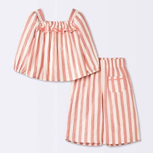Baby Girls' 2pc Striped Gauze Top and Pants Set - Cloud Island™ Pink 18M