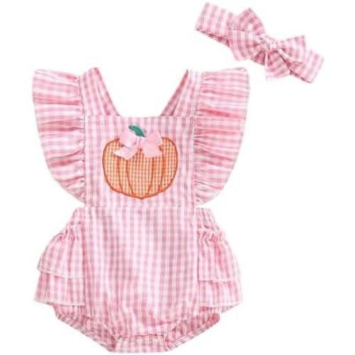 ​Infant Baby Girl Summer Clothes Outfits Cute Print Fly Sleeve Romper Jumpsuit Bodysuit with Headband