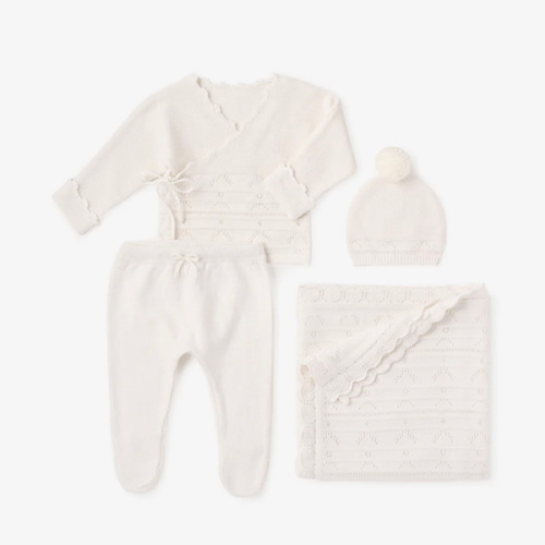 White Cashmere Pointelle Layette Set with Box – Elegant Baby