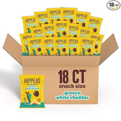HIPPEAS Chickpea Puffs, Groovy White Cheddar, Pack of 18, 3g Protein, 2g Fiber