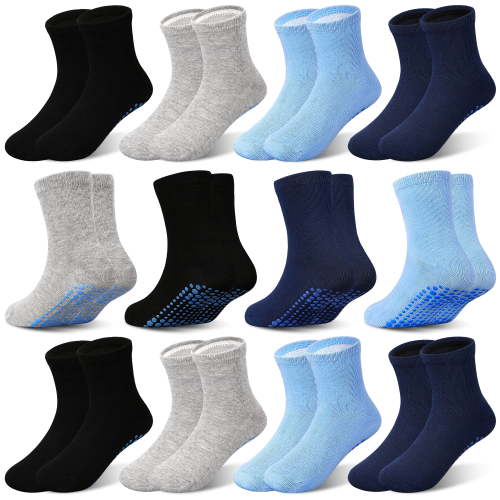 Non Slip Grip Socks Kids Anti-Skid Socks 12 Pairs for 1-7T Baby Toddler Boys and Girls