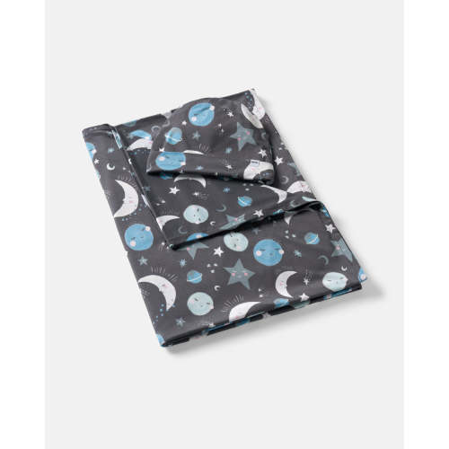 Blue To The Moon & Back Swaddle & Beanie Set | Little Sleepies