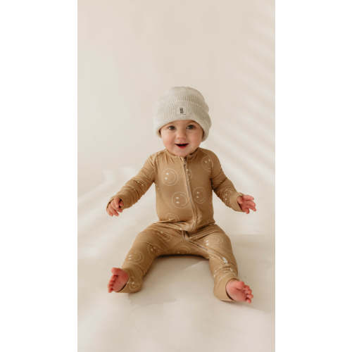 Just Smile Tan | Bamboo Zip Pajamas