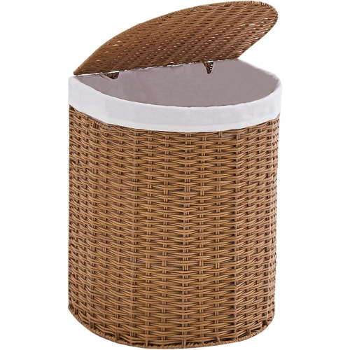 Wicker Half Moon Laundry Basket with Lid and 2 Replaceable Liner Bags, Handwoven Rattan Hamper for Dirty Clothes, Rattan, 60L