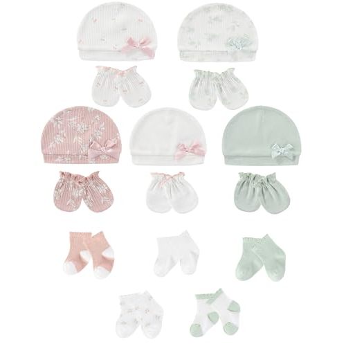Baby Hats Mittens and Socks Set Soft Cotton Newborn Hat Glove for Boys Girls 0-6 Month
