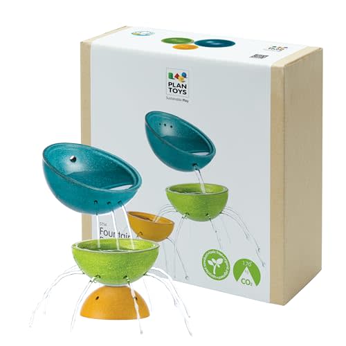 PlanToys® Fountain Bowl Set – Montessori Water Play Toys for Toddlers | Sensory Bath & Beach Toy | STEM Toys for 1 Year Old | Eco-Friendly Pouring & Scooping Bowls