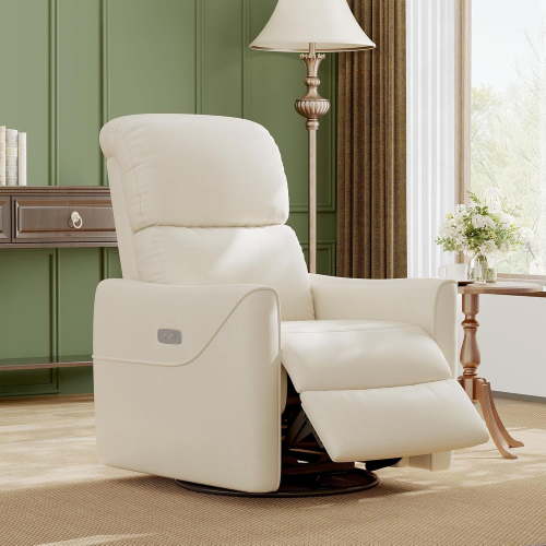 PU Leather Power Swivel Glider Recliner Chair Nursery Electric Rocker Recliner Chair with Lumbar Support & USB Port for Living Room Bedroom and Nursery