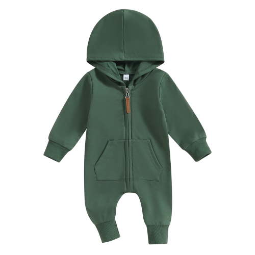 Newborn Baby Boy Girl Clothes 3M 6M 12M Hooded Jumpsuit Solid Color Zip Up Long Sleeve Hoodie Romper Bodysuit Coverall Outfit
