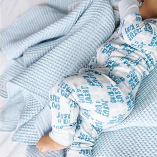 Jesus Is King Blue PJ Footless Onesie Bamboo – Holy Pals