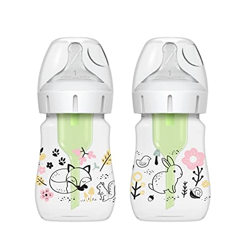 Dr. Brown’s Natural Flow® Anti-Colic Options+™ Wide-Neck Baby Bottle Designer Edition Bottles, Woodland Decos, 5 oz/150 mL, Level 1 Nipple, 2-Pack, 0m+