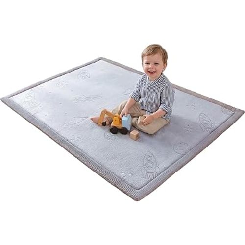 Hakuna Matte GlowCloud Baby Play Mat for Floor 47”x 67” Planets – Coral Velvet Memory Foam Rug for Crawling & Cozy Play – Non-Slip, Water-Resistant, Easy-Care Tummy Time Mat, Playmat for Playpen
