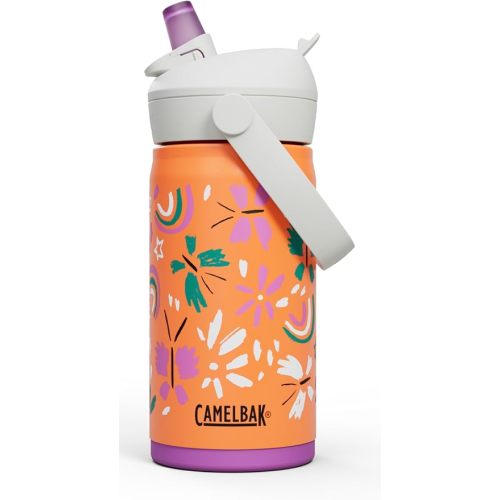 CamelBak Thrive Flip Straw Kids Bite Valve Stainless Steel Water Bottle Butterfly Rainbow, 12oz