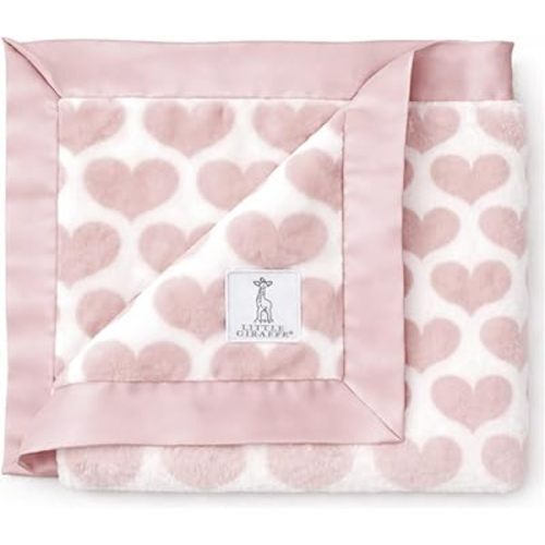 Little Giraffe Luxe Baby Blanket – 29x35” Satin Trim, Heart Army Dusty Pink | Ultra-Soft, Hypoallergenic Stroller & Nursery Blanket | Perfect for Newborns & Toddlers