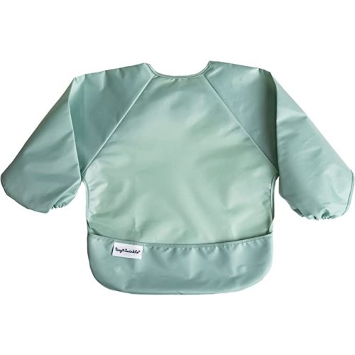 Tiny Twinkle Mess Proof Baby Bib, Full Sleeve Bib Outfit, Waterproof Bib for Toddlers, Machine Washable, Tug Proof Closure - Small 6-24 Months - Sage