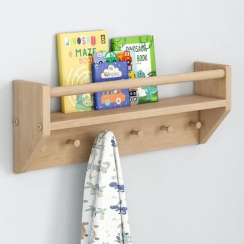 Max & Lily Wall Shelf with Pegs (24in / 600mm), Blonde