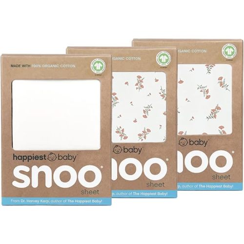 Happiest Baby SNOO Baby Bassinet Fitted Sheet Organic Cotton, 3-Pack Bundle