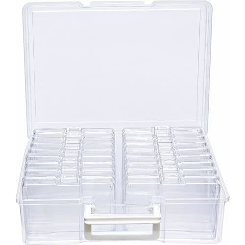 4E's Novelty 16 Pack Clear Transparent Photo Storage Box with 4x6 Photo Cases and Photo Organizing Box Plastic for Scrapbooking Containers, Classroom Organization