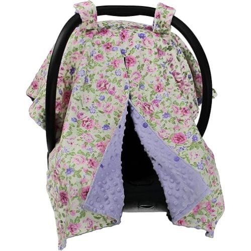 Dear Baby Gear Floral Baby Car Seat Canopy with Snap Button Opening - Newborn & Toddler Carseat Cover - Nursing Covers - Infant Chair Essentials (Lavender Pink Floral & Dot, 40" x 30")
