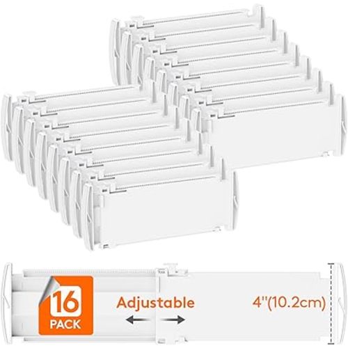 Lifewit 16 Pack Drawer Dividers 4" High, 10.5-16.5" Dresser Drawer Divider, Adjustable Drawer Organizers for Clothes, Plastic Drawers Separators for Dresser, Bedroom, Bathroom, Kitchen, Office
