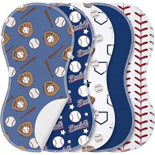 SmoothNovelty 5 Pack Baseball Baby Burp Cloths Soft Absorbent Burping Rags for Newborns 19"x9" Spit up Cloths for Boy Girl Newborn Baby Shower Registry Gifts Set Nursery Decor
