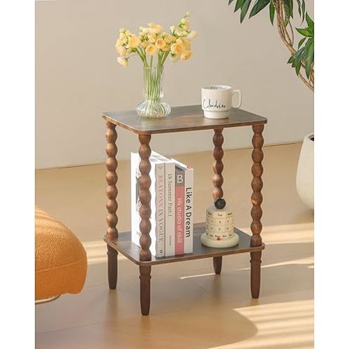 Side Table, Small End Table with Storage Shelf, 2-Tier Small Coffee Tables Living Room for Bedroom, Narrow Spaces (Rustic Brown)