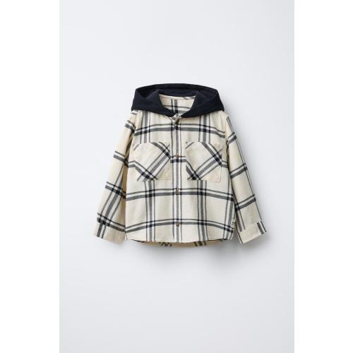 PLAID HOODIE OVERSHIRT - Ecru / Black | ZARA United States