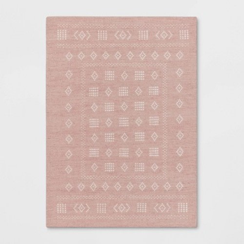 4'x5'6" Vintage Kids' Rug Pink - Pillowfort™: Geometric Pattern, Modern Style, Machine Made, Indoor Use