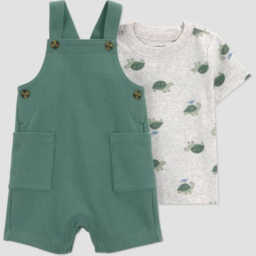 Carter's Just One You® Baby Boys' 2pc Turtles Pocket Overalls Set - Green Newborn
