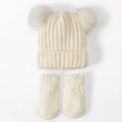 Chenille Cable Hat With Mitts Sets 0-6M