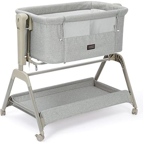 Ezebaby Baby Bassinet Bedside Crib, 3-in-1 Rocking Bassinets Bedside Sleeper with Comfy Mattress and Wheels, 6-Height Adjustable, Stable and Secure Crib for Newborn Infant