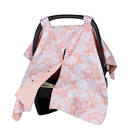 Insular Floral Car Seat Covers for Babies, Infant Minky Car Seat Canopy Cover for Boys Girls, Newborn Carseat Cover, Breasstfeeding Nursing Cover, Pink Flower