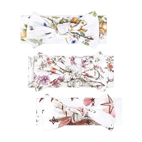 BambooBud Baby Stretchy Headbands 3Pack Viscose from Bamboo Bow Hairbands Newborn Girls Elastic Bands Hair Accessoriess, Leopard/Rabbit/Star