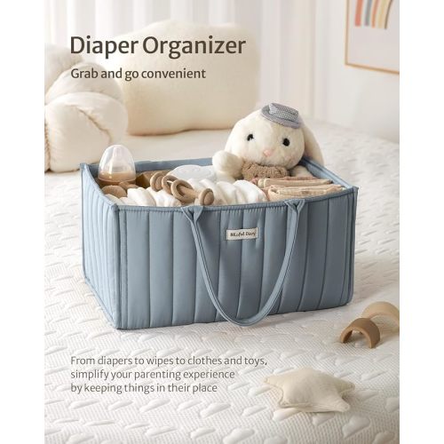 Blissful Diary Baby Diaper Caddy Organizer, Stylish Storage Basket for Newborn Essentials and Diaper Station, Gift for Baby Shower and Registry Must-Have, Dusty Blue