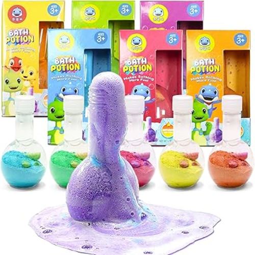 Bath Toys for Kids Potion, SWCANDY 6 Pack Bath Bombs Fun Time Bathtub Colorful Bubble Foam Boys Girls with Indoor Outdoor Scientific Soap Magical Nontoxic Fizzes Eruption Age 4-8 Years Old Toddler