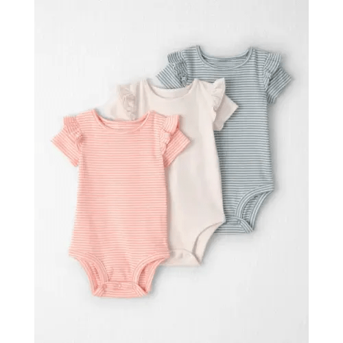 Baby Girl 3-Pack Organic Cotton Flutter Bodysuits in Stripes - Little Planet | Carter's