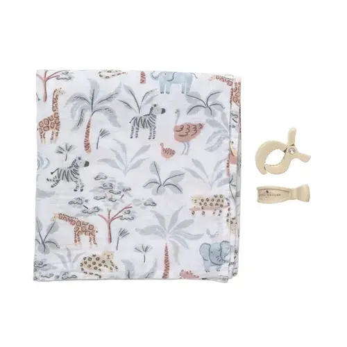 Living Textiles 2 Piece Set Swaddle & Peg Wild Safari | Baby Bunting AU