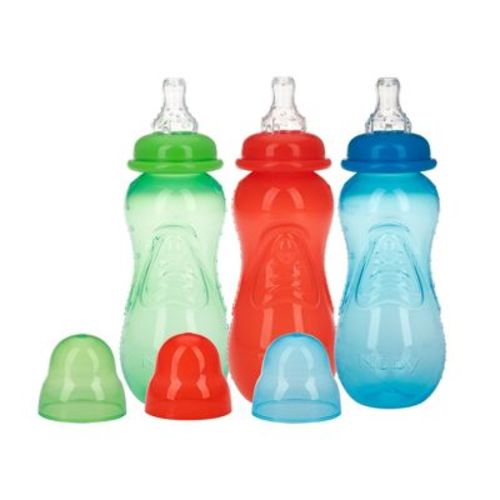 Nuby 10 fl oz Non-Drip Baby Bottle Set - 3ct: BPA-Free, Silicone Nipple, Level 2 Medium Flow