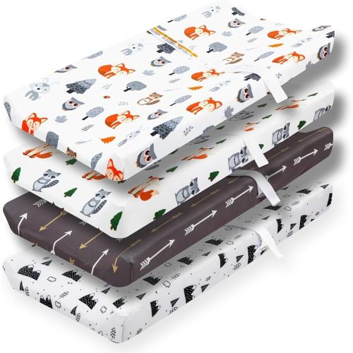 4 Pack Changing Pad Covers Woodland Forest Animals Wood Neutral Unisex Fitted Baby Changing Pad Cover Set for Baby Boys or Girls
