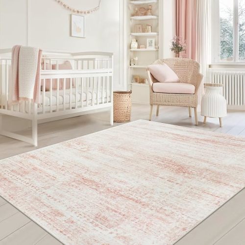 Pink Washable Rugs 5x7 Area Rugs for Living Room,Bedroom,Nursery,Carpet