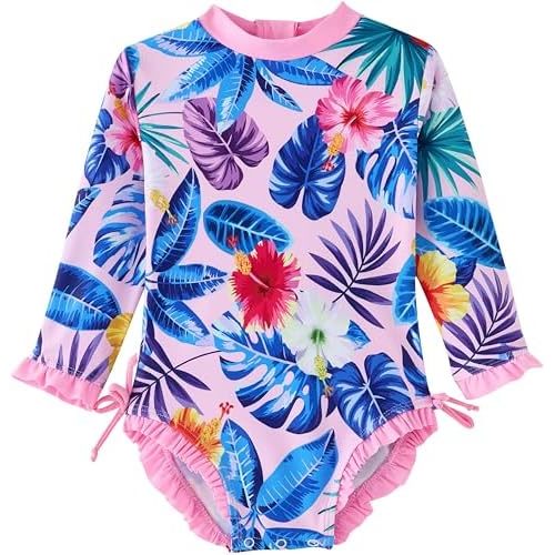 UMELOK Baby Girl Swimsuit Infant Rashguard Swimwear One Piece UPF 50+ Sun Protection Rash Guard Bathing Suit