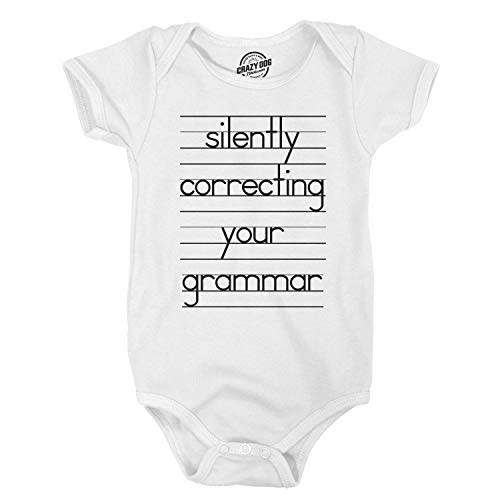 Crazy Dog T-Shirts Baby Silently Correcting Your Grammar Funny Lined Paper Creeper Bodysuit