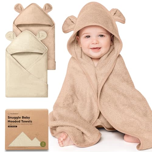 KeaBabies 2-Pack Hooded Baby Towels for Newborn - 30x30 Soft & Absorbent Viscose from Bamboo Baby Bath Towels with Hood for Infant, Toddler,Kids,Boys Girls,Newborn Bath Essentials (Almond, Petite)