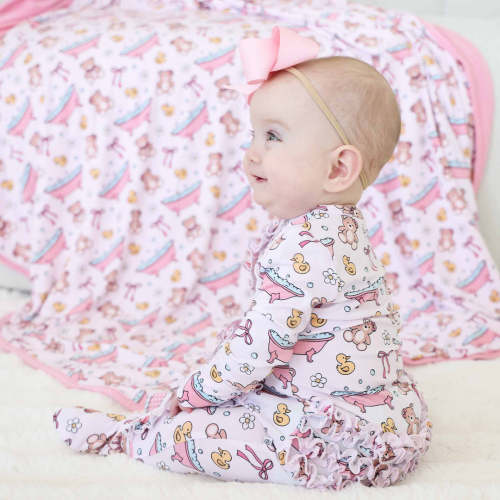Bathtime Besties Ruffle Zipper Footie | Pink