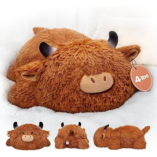 Mewaii 4 Lbs Weighted Stuffed Animals - Heavy Belly & Limbs, 23" Highland Cow Plush for a Realistic Hug, Super Soft Fluffy Plush Toy for Kids and Adults