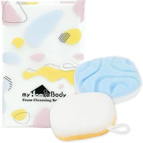 myHomeBody Face Wash Sponges, Facial Scrubber for Cleansing and Exfoliating, Reusable Makeup Remover, Exfoliate Pads, 2 Sides, 2 Textures, 2 Pack