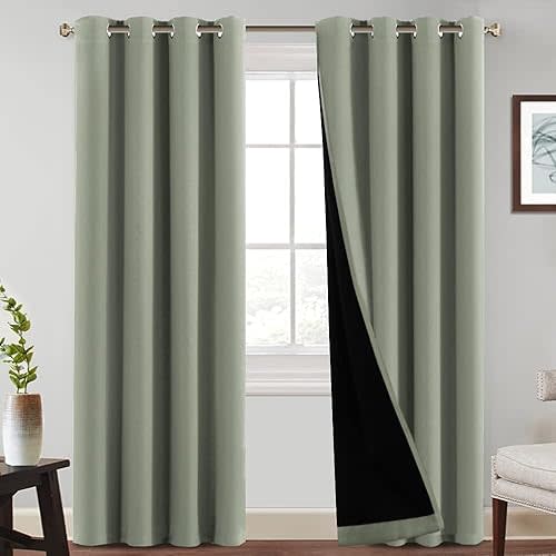 100% Blackout Curtains 84 inches Long Pair of Energy Smart & Noise Blocking Out Drapes for Baby Room Window Thermal Insulated Guest Room Lined Window Dressing(Desert Sage, 52 inches Wide)