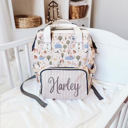 Personalized Farm Animal Diaper Bag Backpack, Custom Baby Name Nappy Bag, Neutral Baby Backpack, Farm Nursery Gift, Baby Shower Gift
