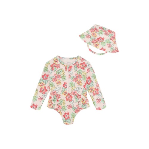 Roxy Floral Long Sleeve One-Piece Rashguard & Hat Set | Nordstromrack
