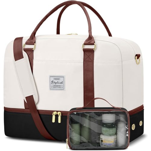 Weekender Travel Duffle Bag for Women: Overnight Bags with Shoe Compartment Carry on Bags for Airplanes with Toiletry Bag Weekend Yoga Gym Bag with Wet Pocket Travel Duffel Tote Bag Hospital Bag